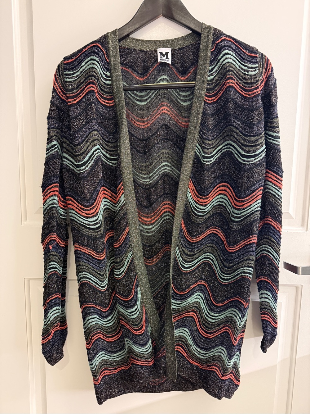 Missoni Metallic Zigzag Open Cardigan Sweater Italy Size 42 Luxury